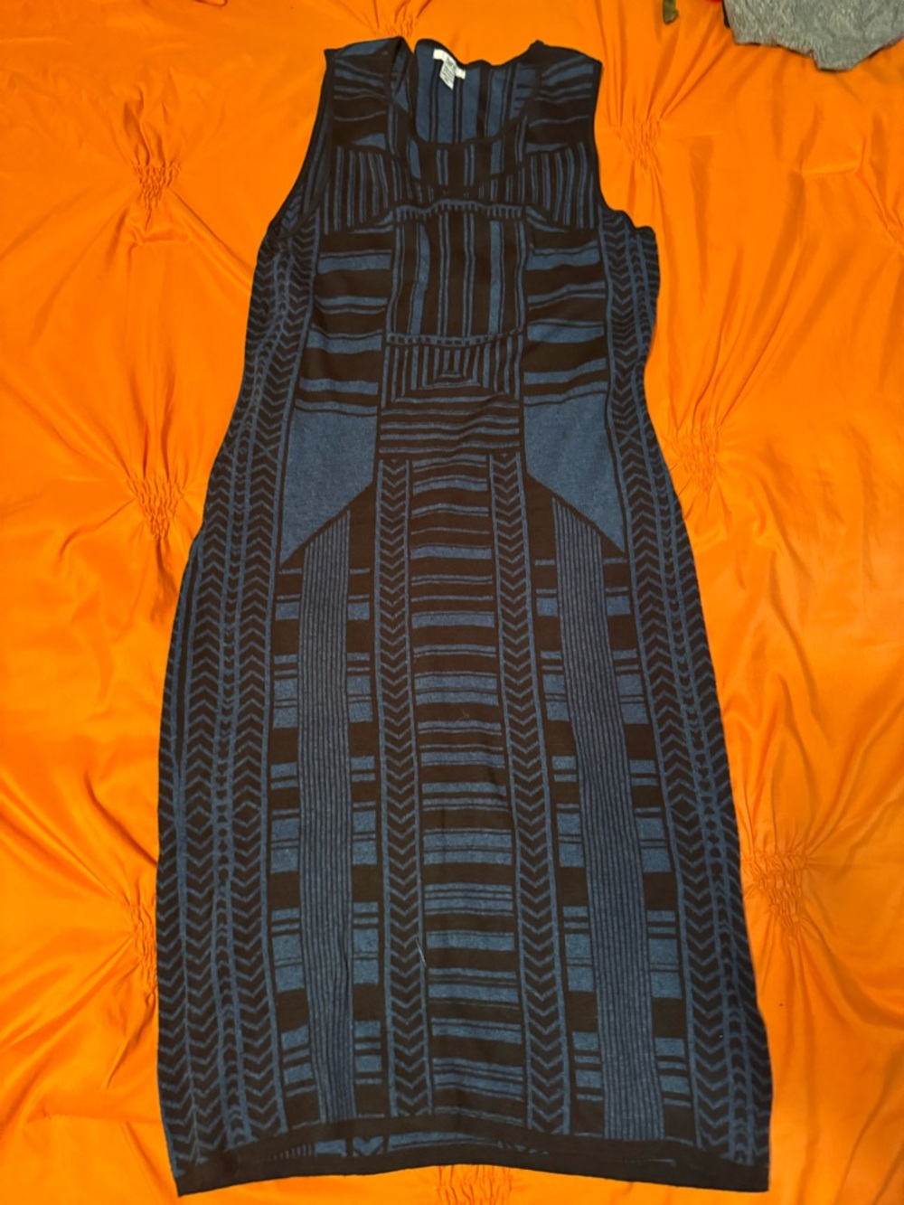 Bar III Black and Navy Geometric Knit Midi Dress